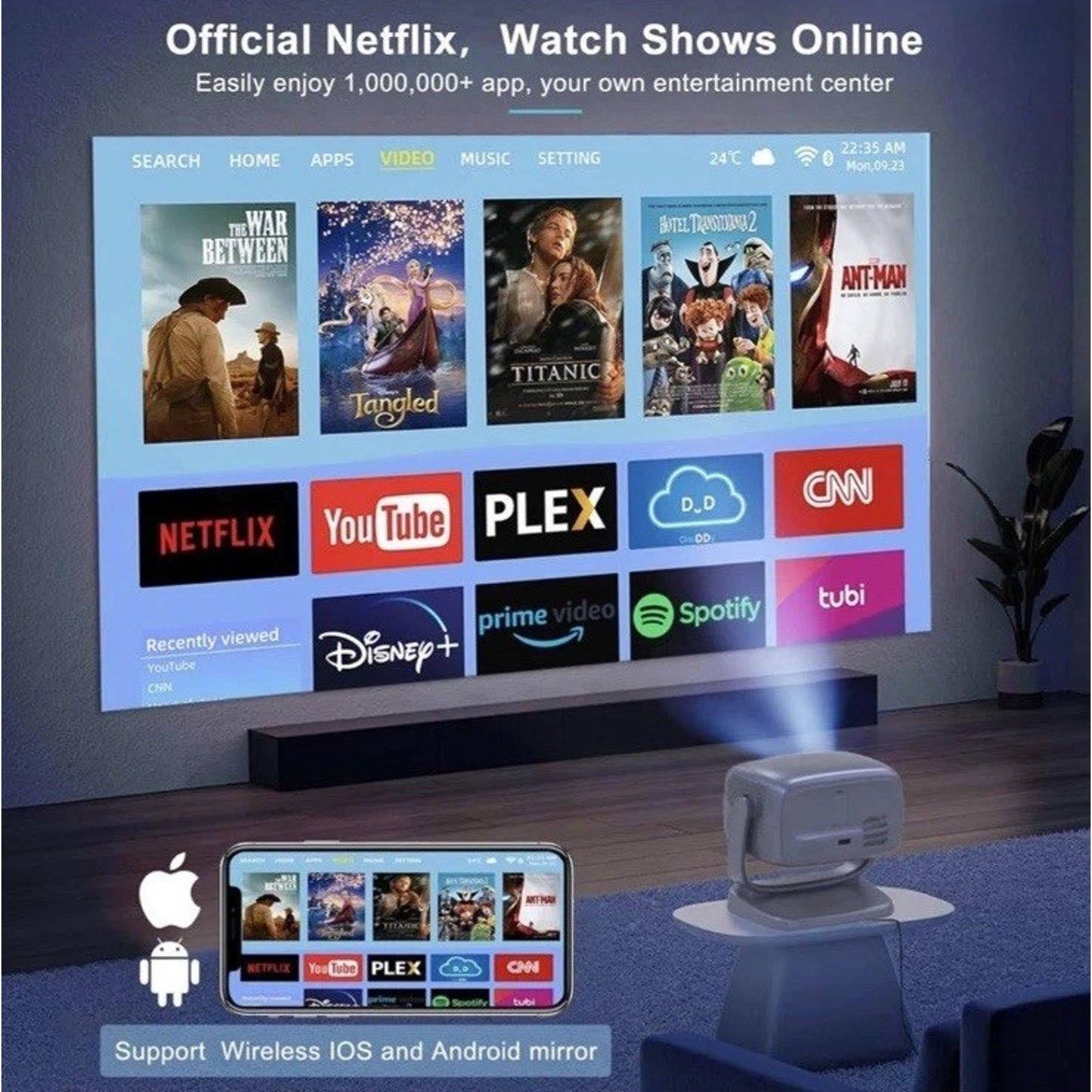 🔥Smart TV 4K Projector WiFi & Bluetooth Portable Outdoor Auto Focus BNIB🔥