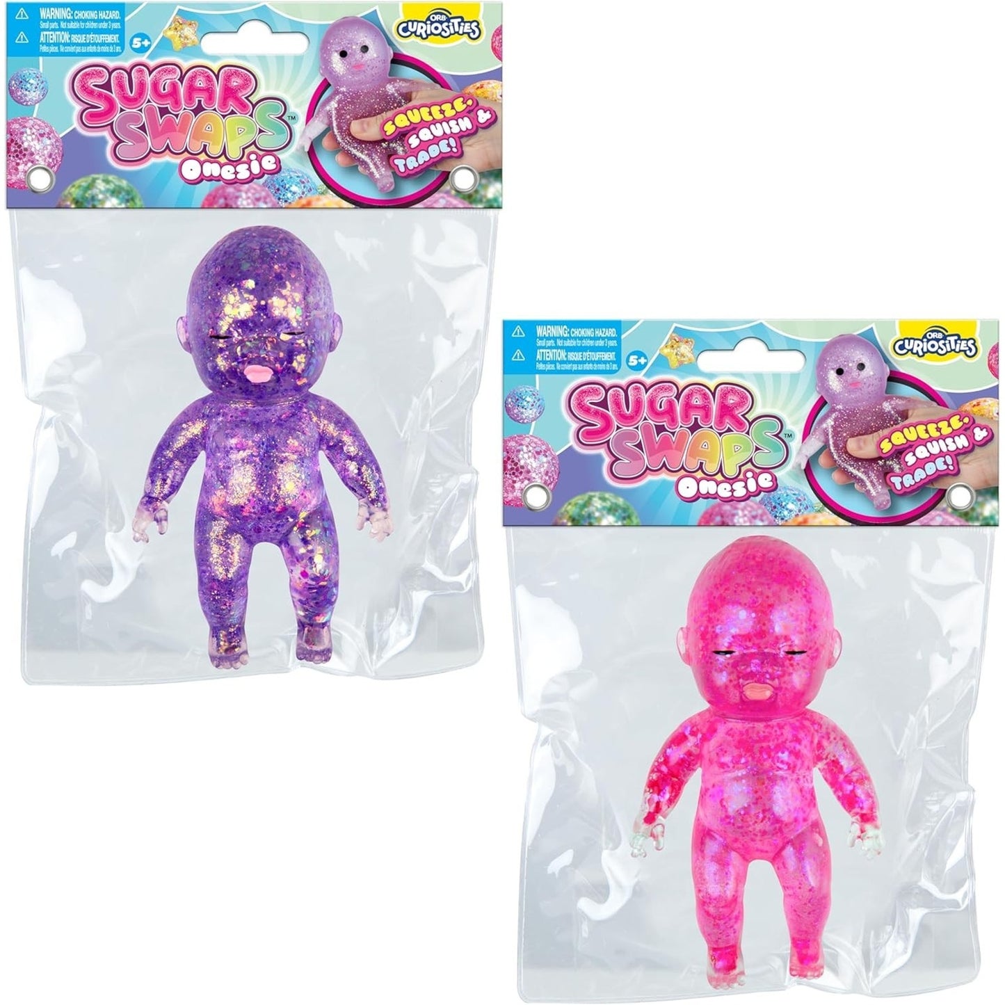 🔥ORB Sugar Swaps Jumbo Baby Squishies Pink and Purple 2 PK Big Sparkly BNWT🔥