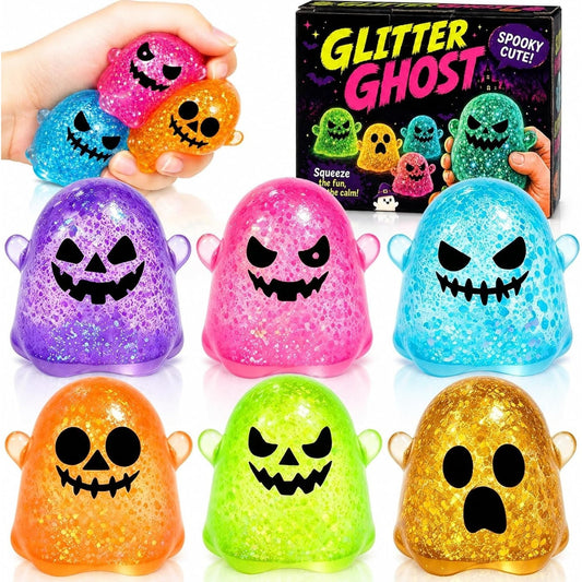 🔥6 Pcs Halloween Squishy Stress Glitter Ghost Fidget Toys BNWT🔥