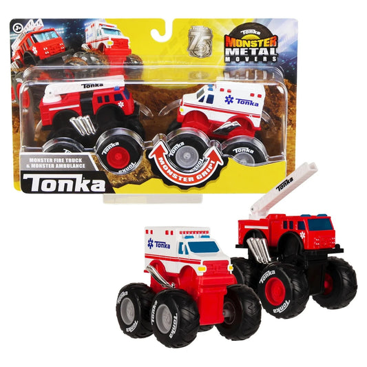 🔥Tonka Monster Metal Movers Red White Fire Truck & Ambulance Toy Combo Set🔥