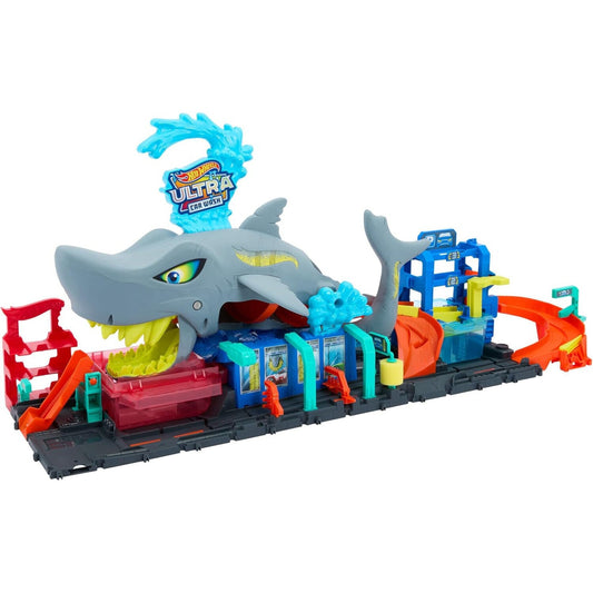 🔥Hot Wheels City Track Set Ultra Shark Car Wash 1:64 Scale Color Reveal Toy🔥