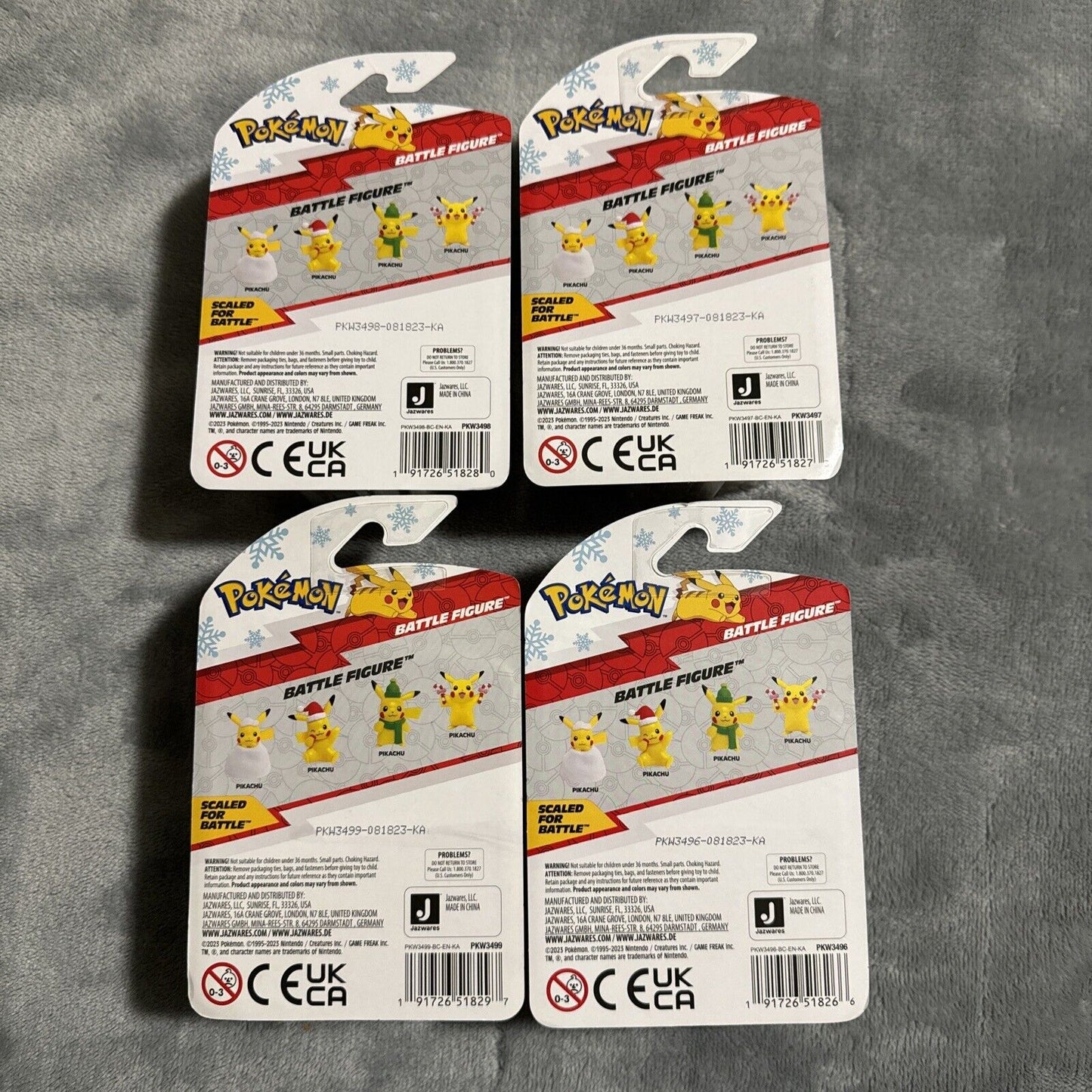 🔥Jazwares Pokemon Battle Figure Set of 4 Holiday Edition Christmas Pikachu🔥