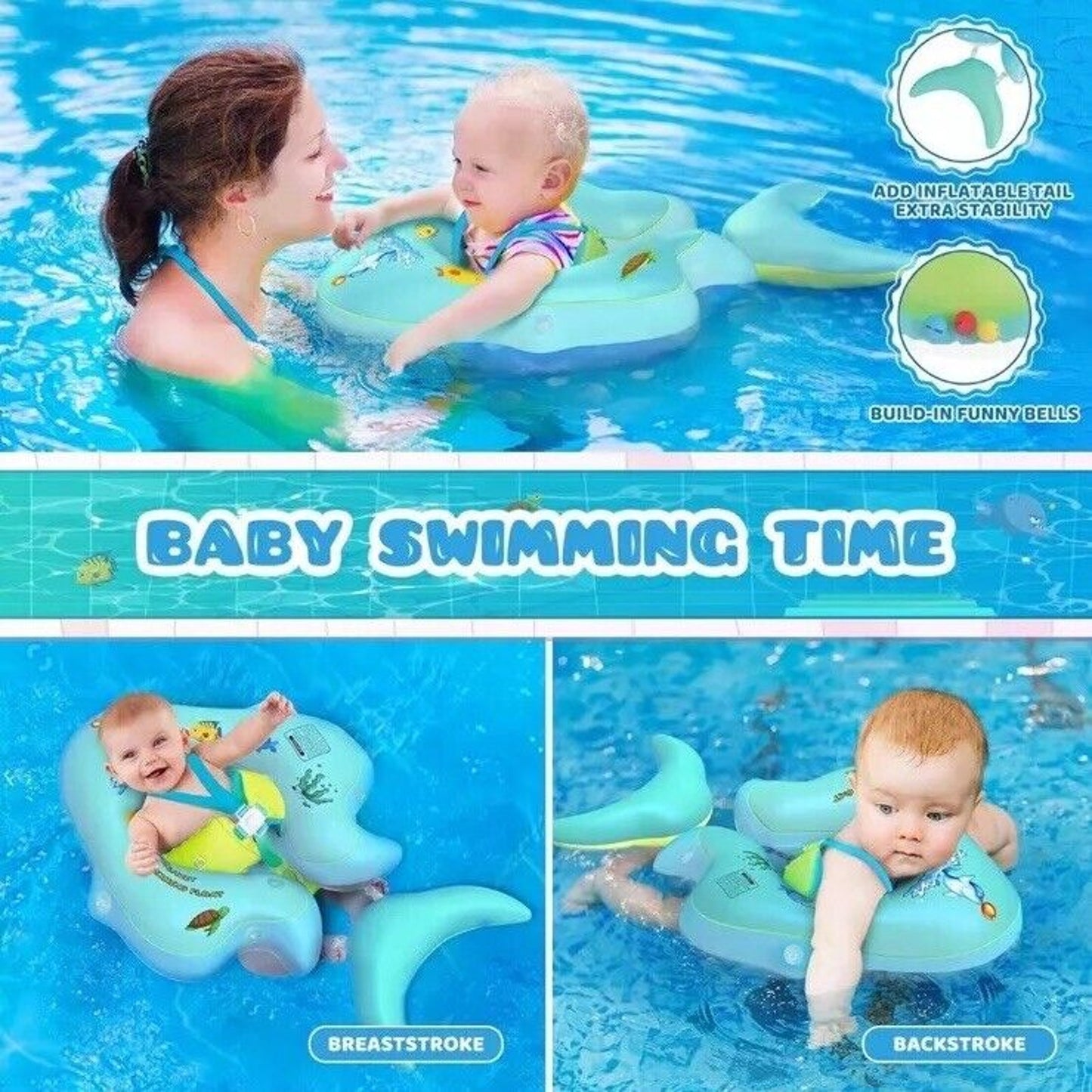🔥No Flip Baby Swimming Float with UPF50+ Sun Canopy Baby Floats for Pool NWT🔥