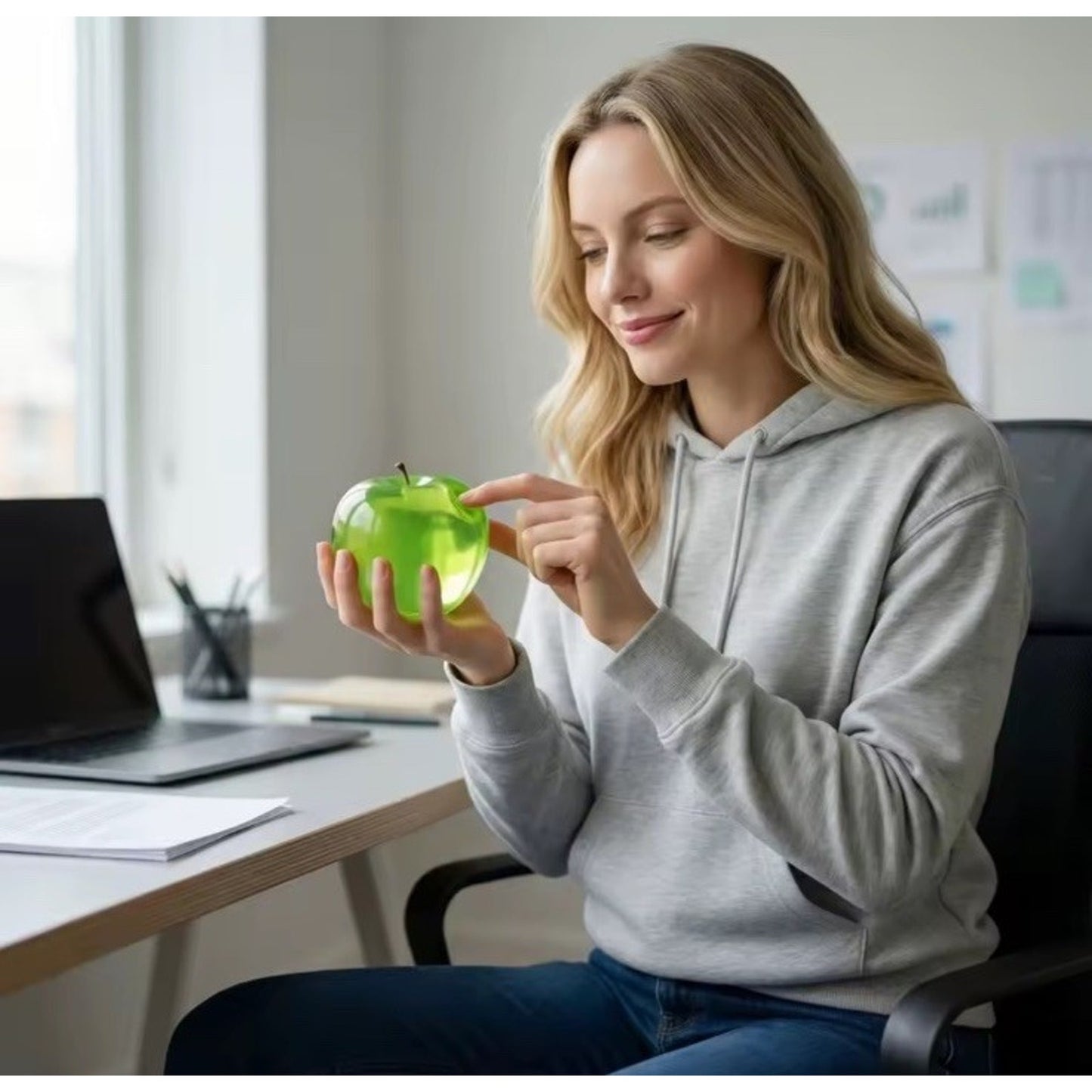 🔥Squishy Green Apple Stress Ball Soft Fidget Sensory Toy Slow Reb BNWT🔥