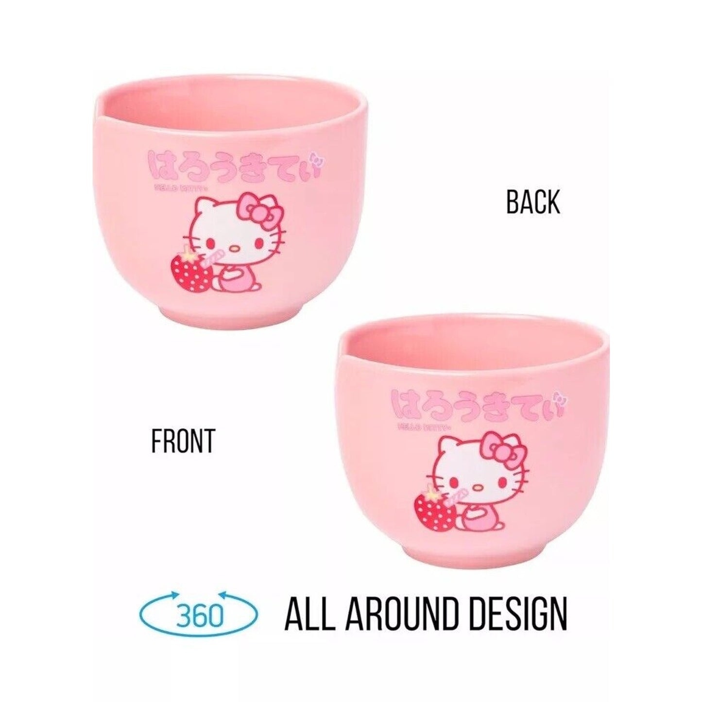 🔥Silver Buffalo Hello Kitty Strawberry Milk Ceramic Ramen Bowl with Chopsticks