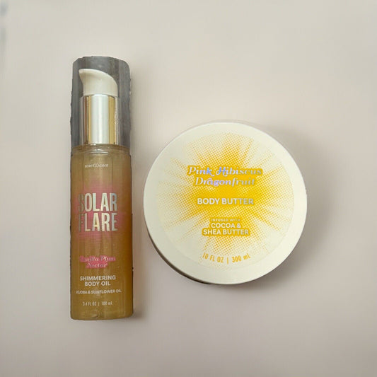 🔥Solar Flare Shim Body Oil Vanilla Plum & Body Butter Hibiscus Dragonfruit 🔥