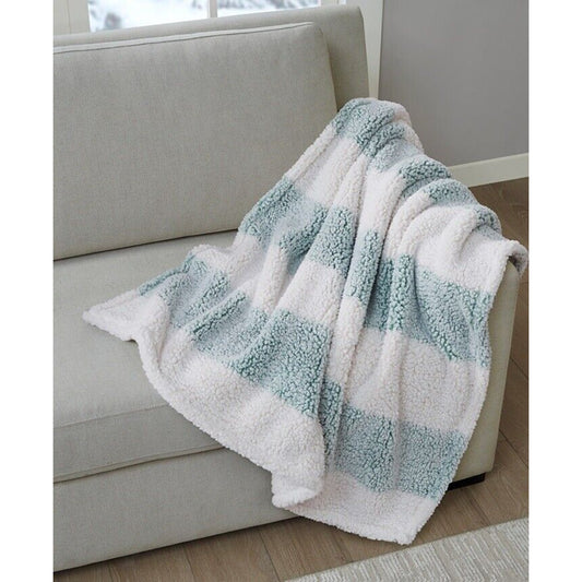 🔥Alpine Valley Cozy Sherpa Throw Soft Fuzzy 50 X 60” Mint Stripe BNWT🔥