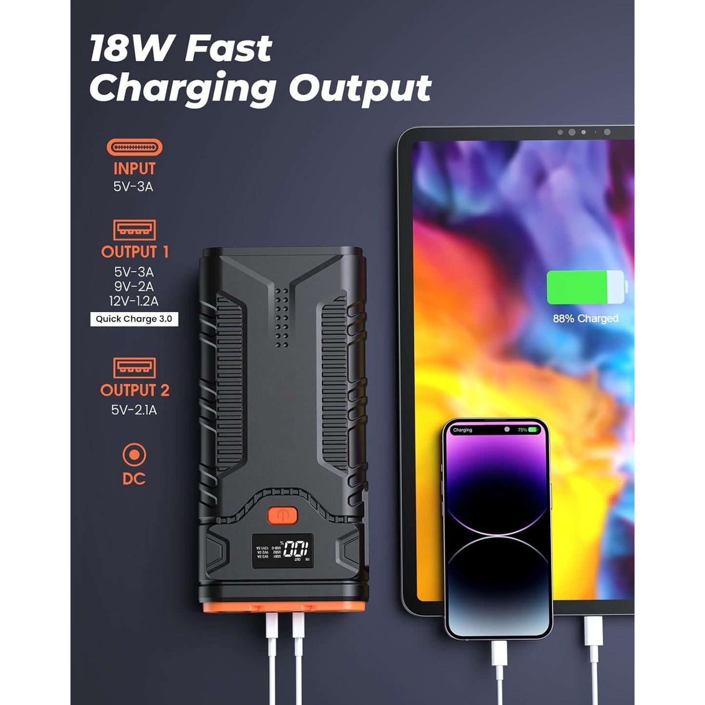 🔥 2500A Jump Starter Battery Pack 10.0L Gas/8.0L Diesel Engines BNWT🔥